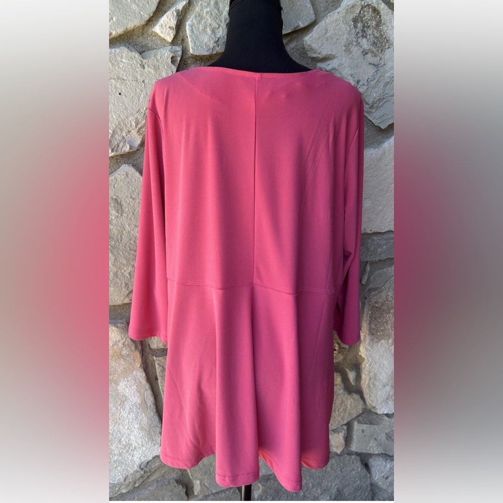Linea By Louis Dell'olio Size 1X Pink Knit‎ Seam Detailing V Neck 3/4 Sleeves EC - Picture 4 of 7